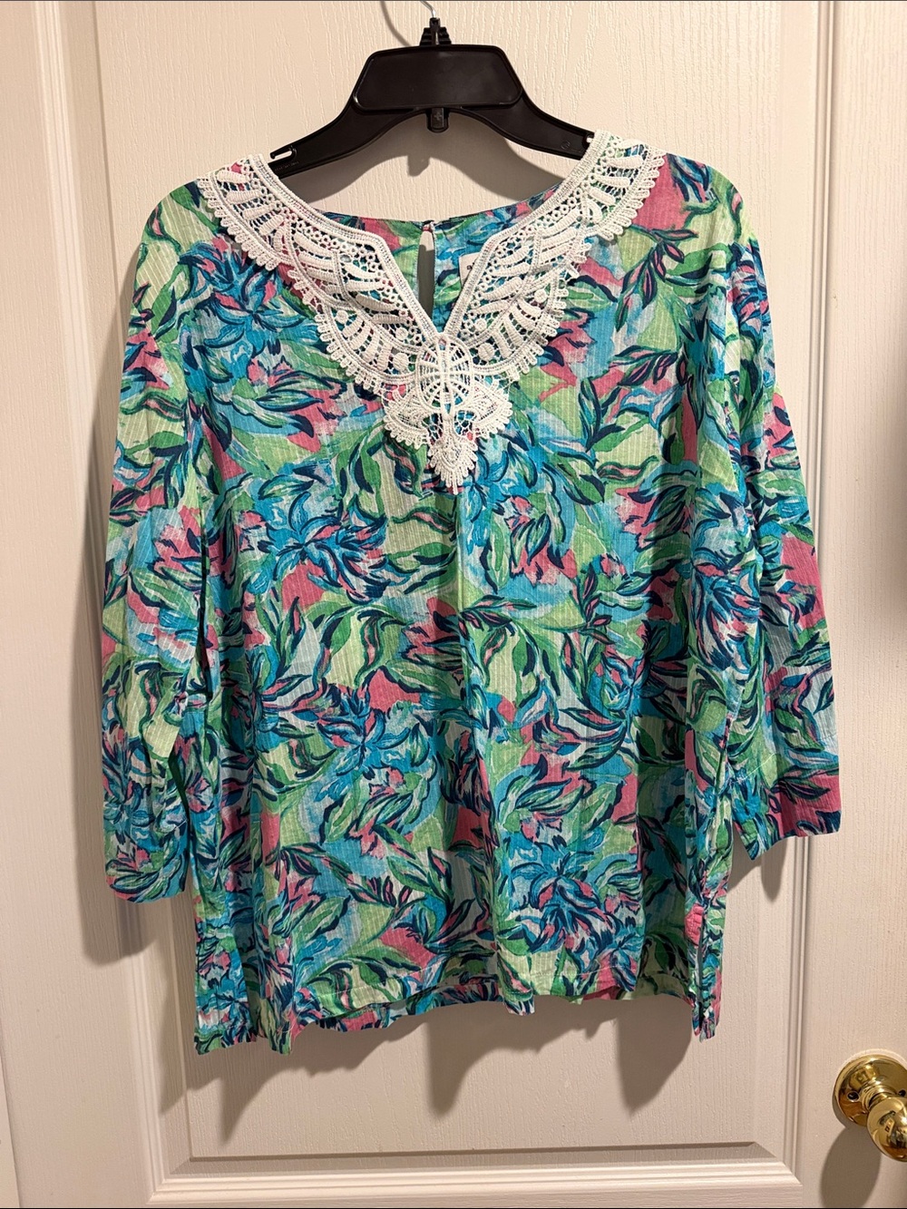 Alfred Dunner Floral Cotton Tunic in Aqua, Teal & Pink